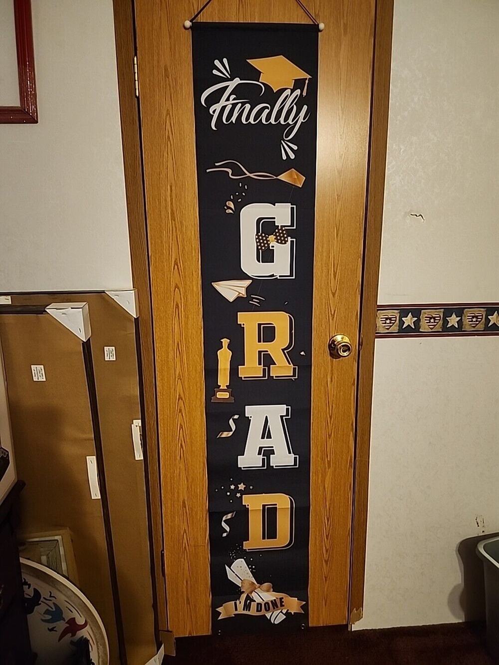 Congratulations Graduation Scroll Pennant 72" & Banner Black Gold White 58x64"